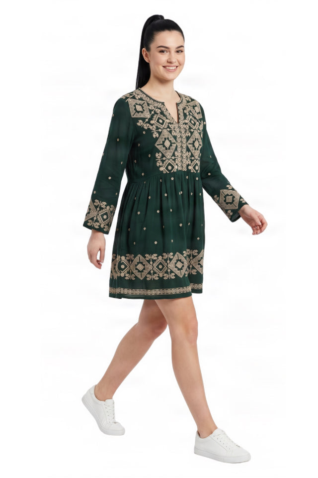 Rochie dama AU26 verde/crem