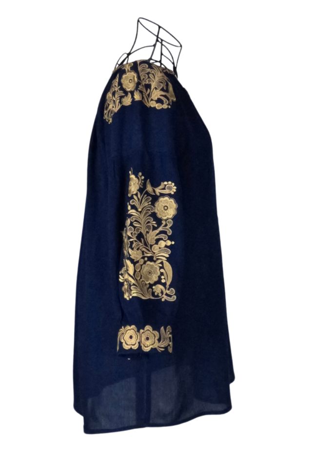 Bluza tip ie traditionala dama DEC, bleumarin/auriu