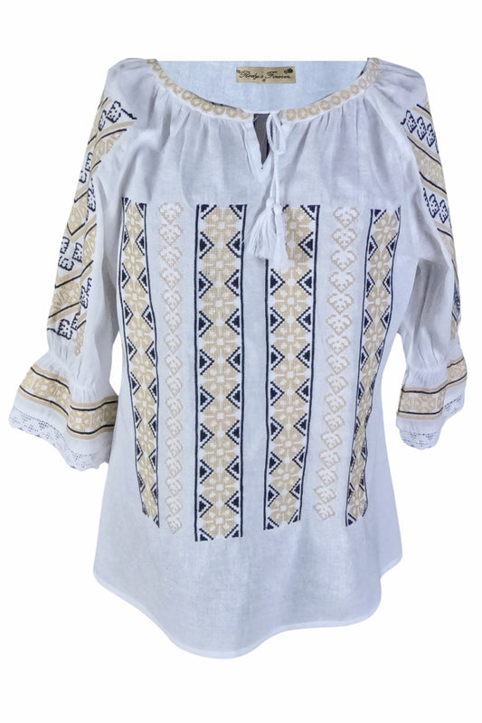Bluza tip ie dama R24, alb pur/bej