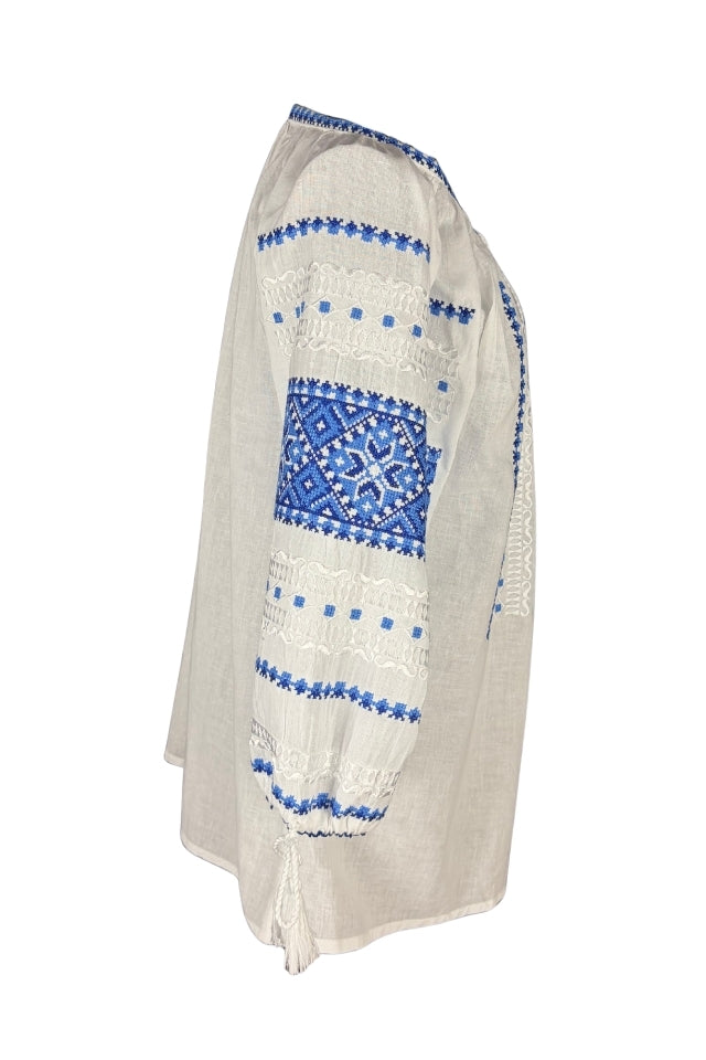 Bluza dama IL26 alb/albastru
