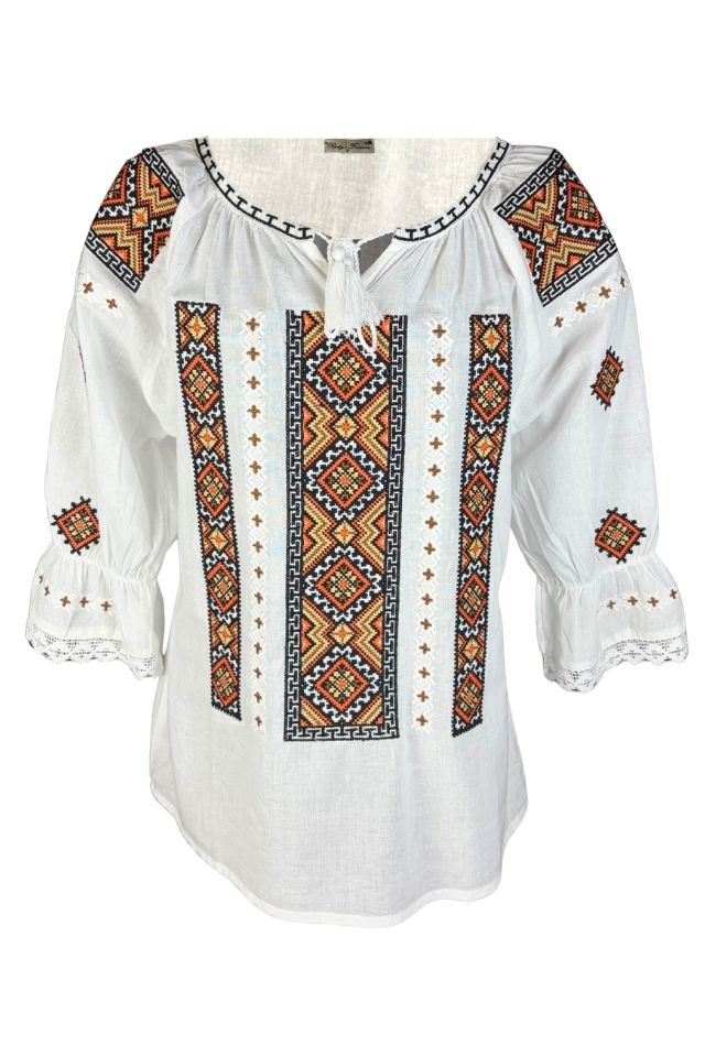 Bluza dama IU26 alb/portocaliu