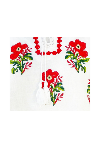 Bluza tip ie traditionala, dama ML 237 alb/albastru cardinal