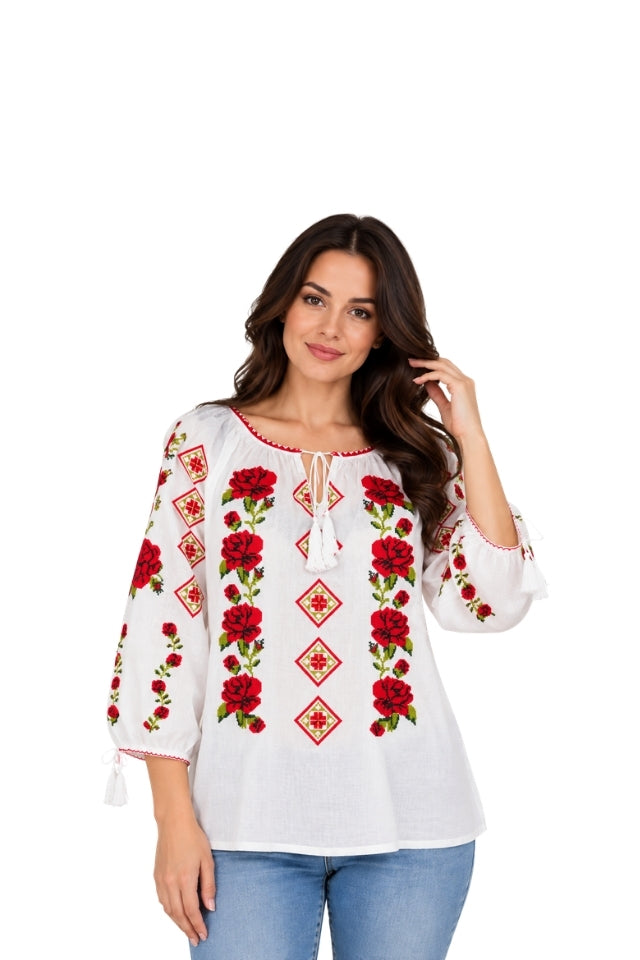 Bluza dama SE26F alb/rosu