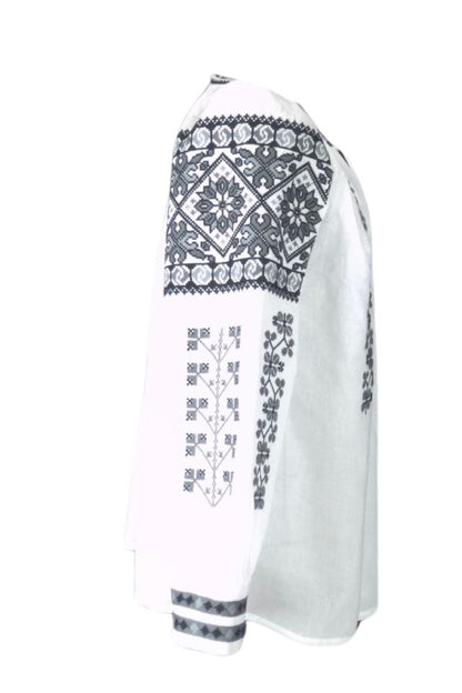 Bluza tip ie traditionala dama DEC, alb pur/gri