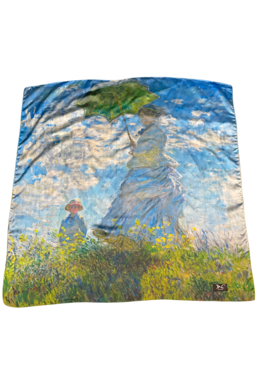 Esarfa patrata FU dama, albastru deschis/galben, 70x70 cm