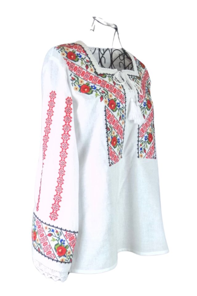 Bluza tip ie traditionala dama DEC, alb/rosu