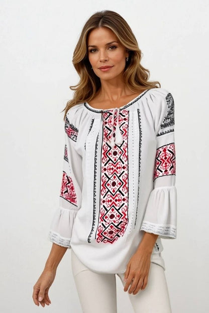 Bluza dama tip ie 024, alb pur/rosu