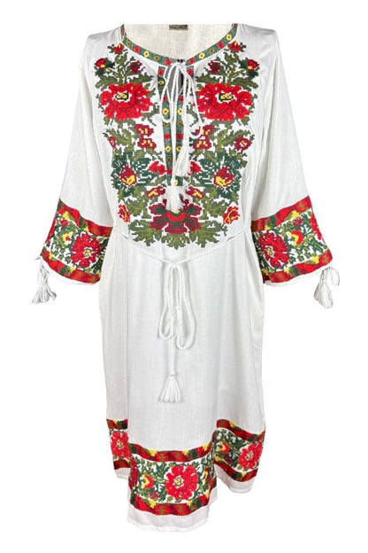 Rochie traditionala dama RL25 alb/verde