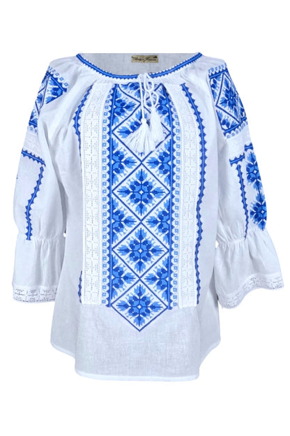 Bluza tip ie dama RDB2, alb cocos/albastru
