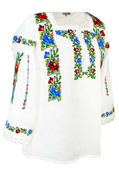 Bluza tip ie traditionala, dama ML 237 alb/verde broscuta