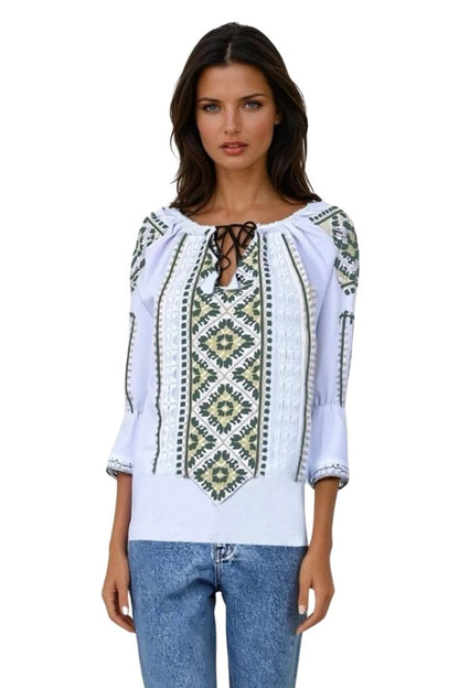 Bluza tip ie dama RDB2, alb pur/verde