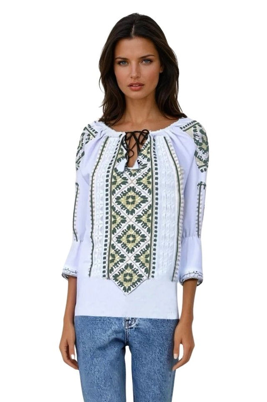 Bluza tip ie dama RDB2, alb pur/verde