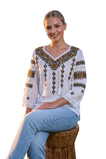 Bluza dama 2IU26 alb/maro