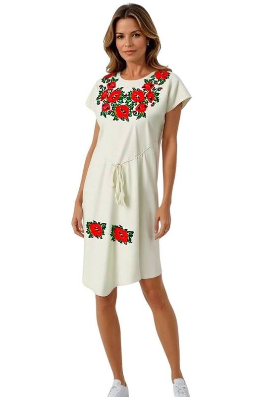 Rochie casual dama R777,  bej/rosu