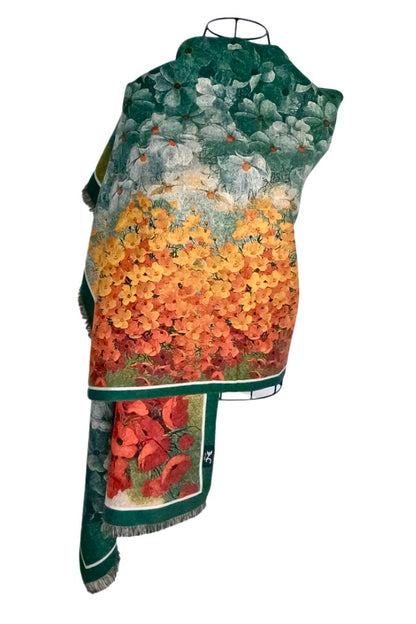 Fular dama lână de lux, galben/verde, 180x60cm