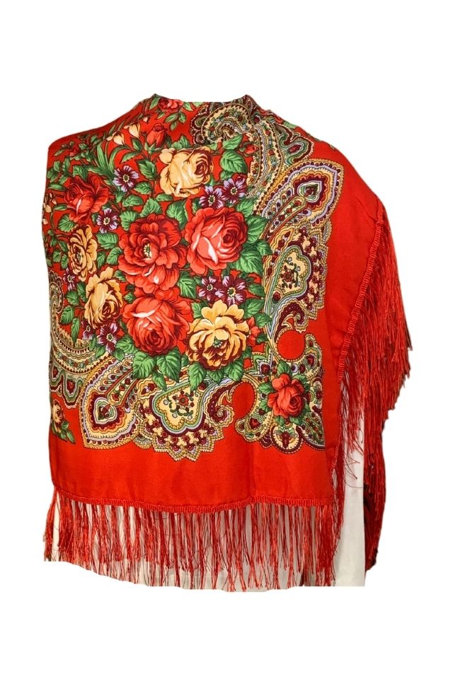 Esarfa tip sal cu flori, Dacali, rosu, 107 x107 cm