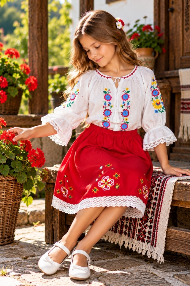 Costum fete N alb/rosu
