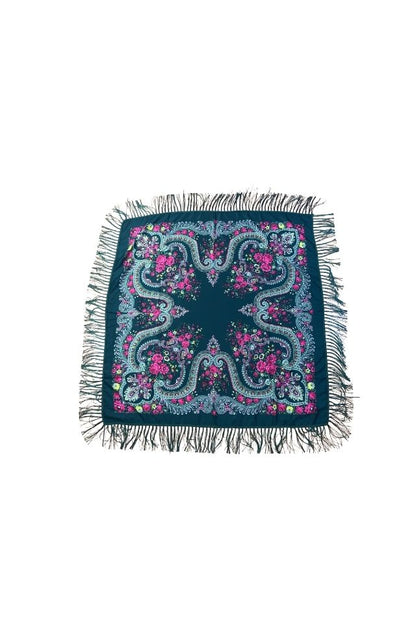 Esarfa tip sal cu flori, Dacali, verde, 107 x107 cm
