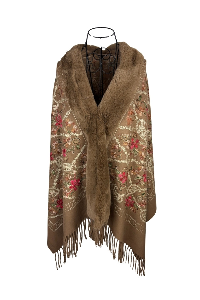 Fular dama tip poncho de lux maro deschis