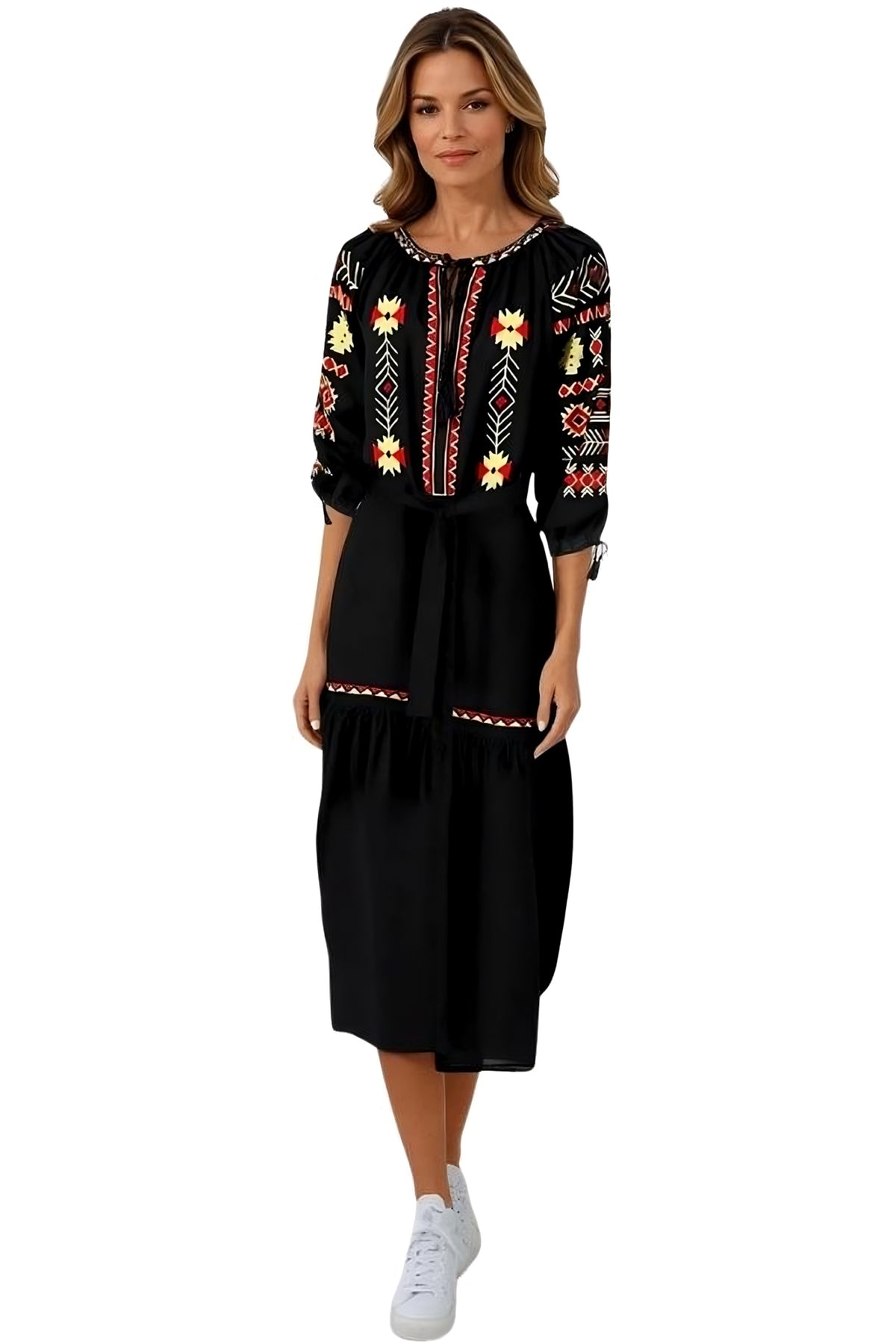 Rochie traditionala dama R25 negru/rosu