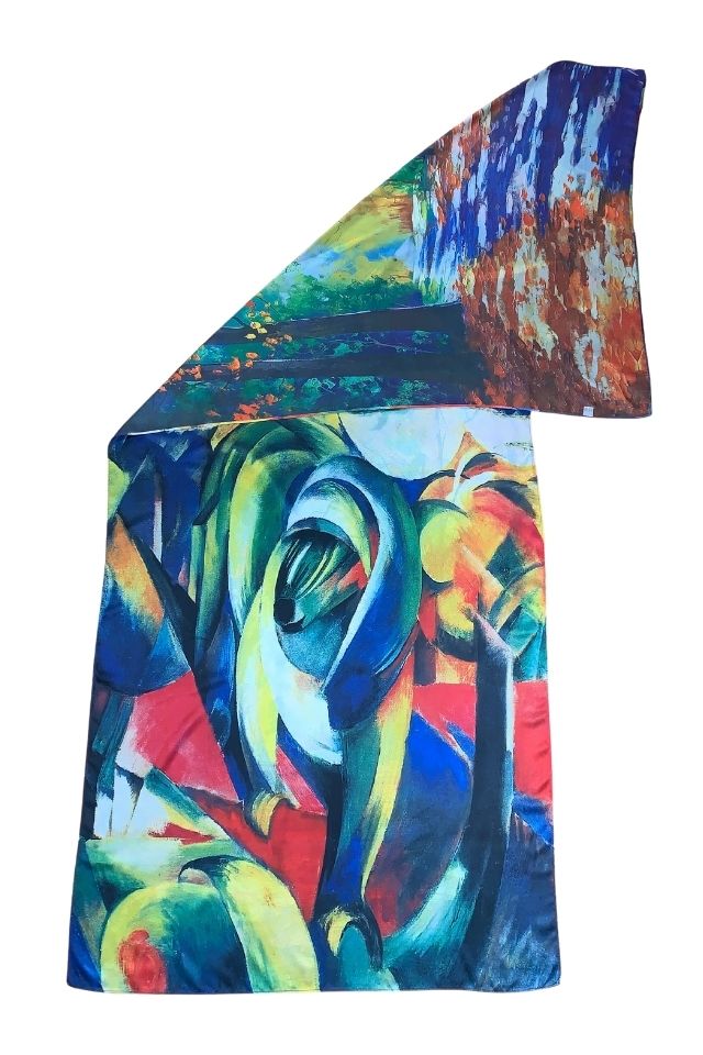 Esarfa tip sal doua fete pictata multicolor, Dacali, matase, verde 02