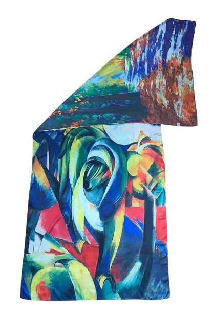 Esarfa tip sal doua fete pictata multicolor, Dacali, matase, verde 02