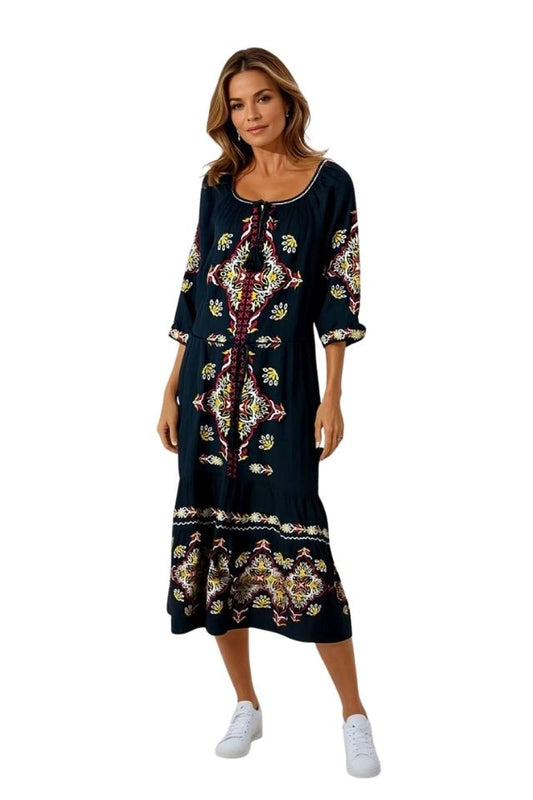 Rochie dama casual RL25 negru/galben