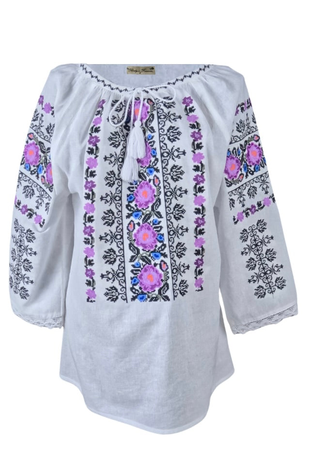 Bluza dama tip ie RD24, alb/mov