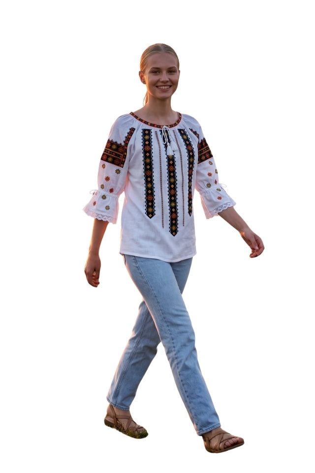 Bluza dama 2IU26 alb/portocaliu