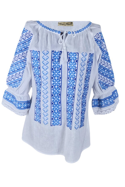 Bluza tip ie dama R24, alb cocos/albastru cosmic
