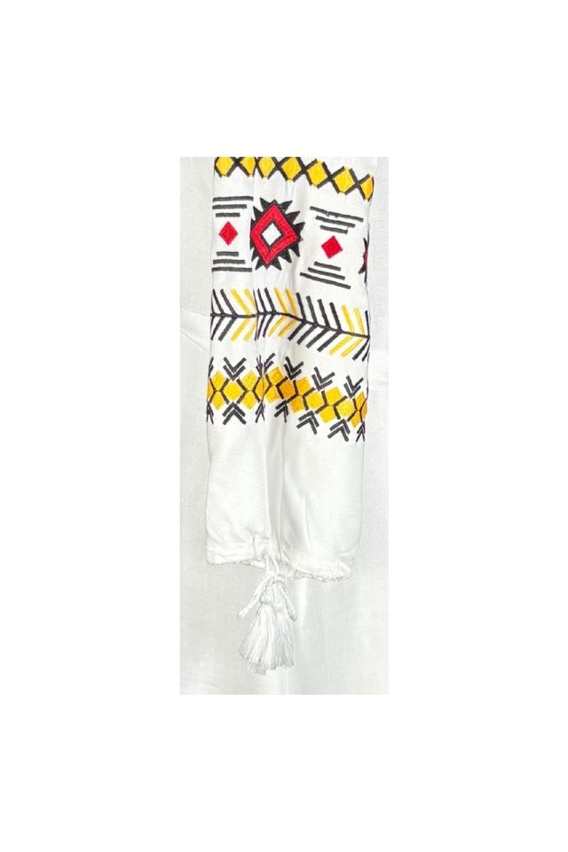 Rochie traditionala dama R25 alb/galben