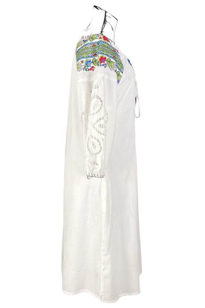 Rochie traditionala dama R24, alb/mov