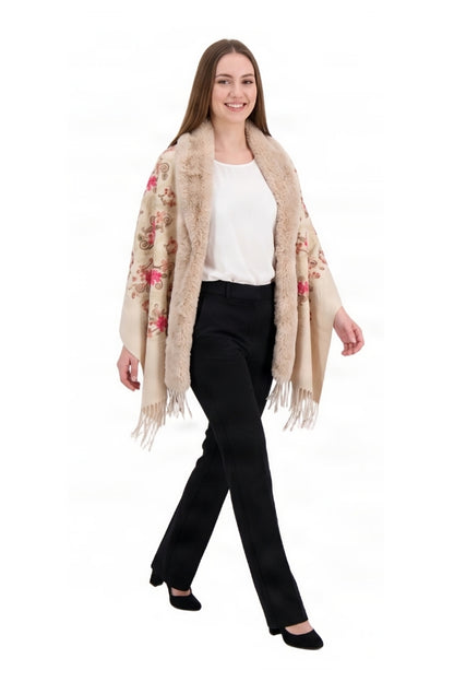Fular dama tip poncho de lux crem
