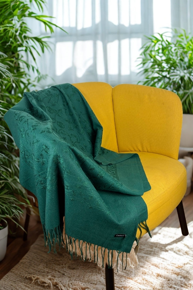 Fular dama de lux brodat uni verde