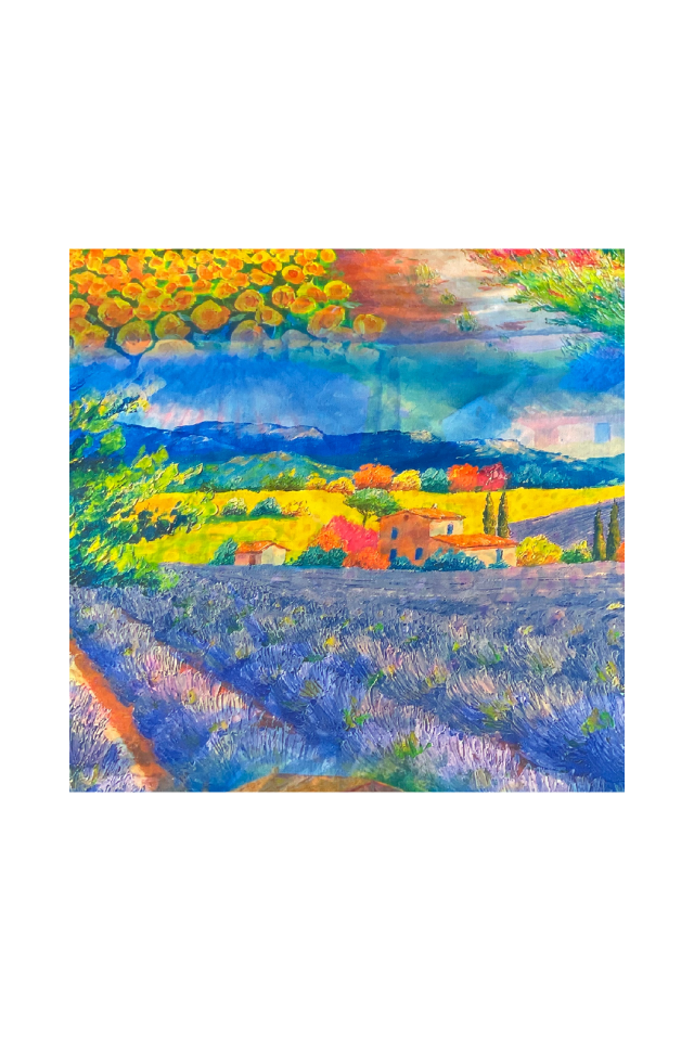 Esarfa patrata LV dama, mov/galben, 70x70 cm