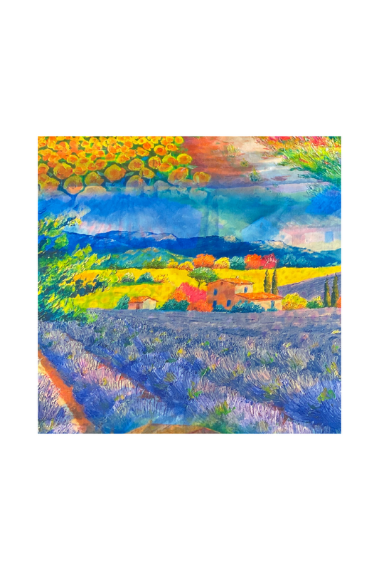 Esarfa patrata LV dama, mov/galben, 70x70 cm