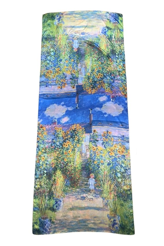 Esarfa tip sal doua fete pictata CO, Dacali, matase, albastru/galben, 180x70cm