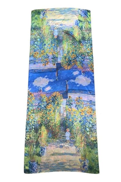 Esarfa tip sal doua fete pictata CO, Dacali, matase, albastru/galben, 180x70cm