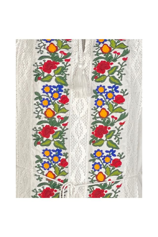 Rochie traditionala dama R24, alb/verde