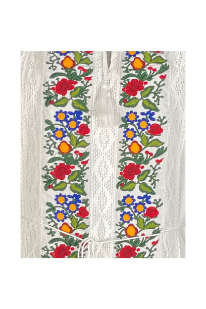 Rochie traditionala dama R24, alb/verde