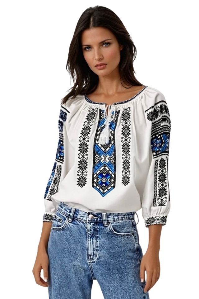 Bluza dama tip ie R25 alb fildes/rosu cireasa