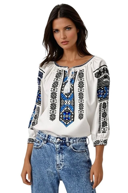 Bluza dama tip ie R25 alb fildes/rosu cireasa