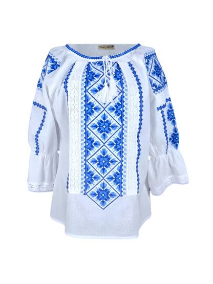 Bluza tip ie dama RDB2, alb cocos/albastru