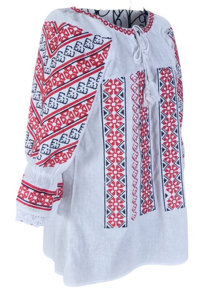 Bluza tip ie dama R24, alb alpin/rosu bordo