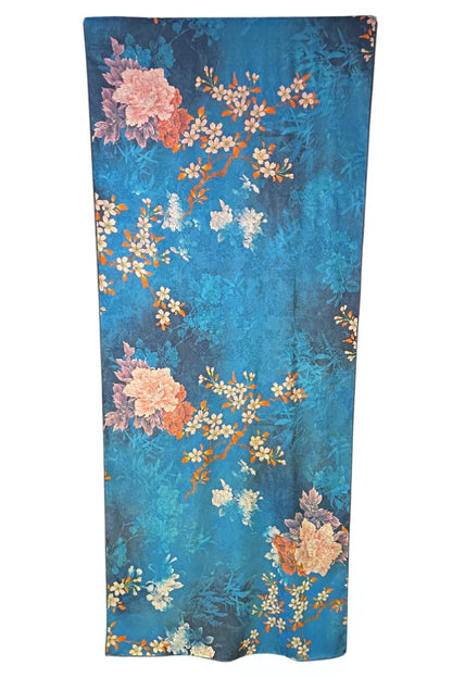 Esarfa de lux din matase naturala, albastru/mov, 180x70cm