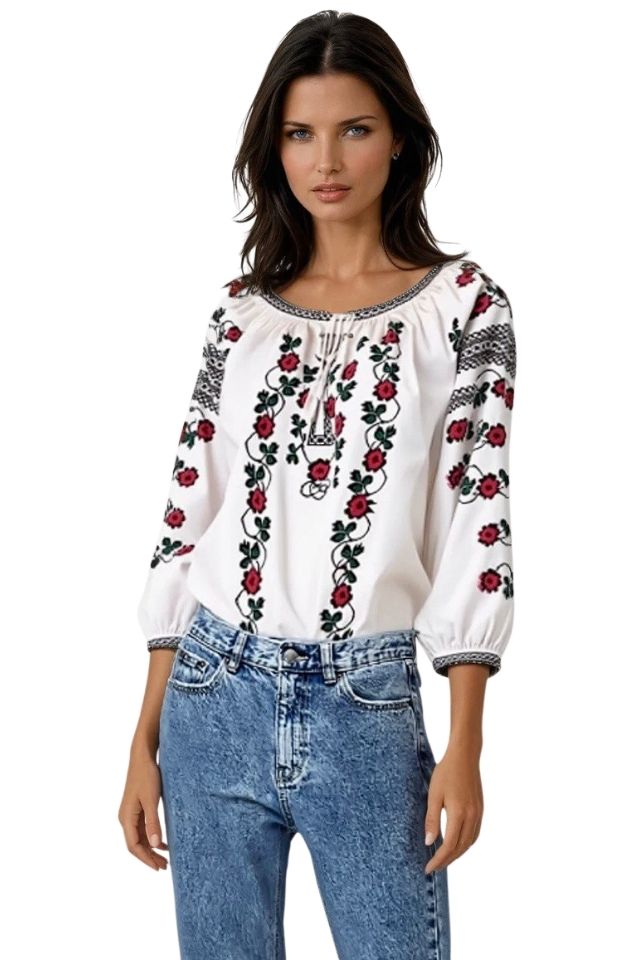 Bluza dama tip ie R25 alb/verde