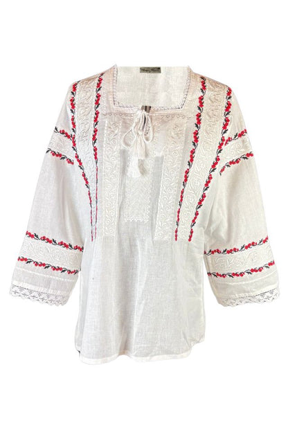Bluza tip ie dama R25 alb pur/maro inchis