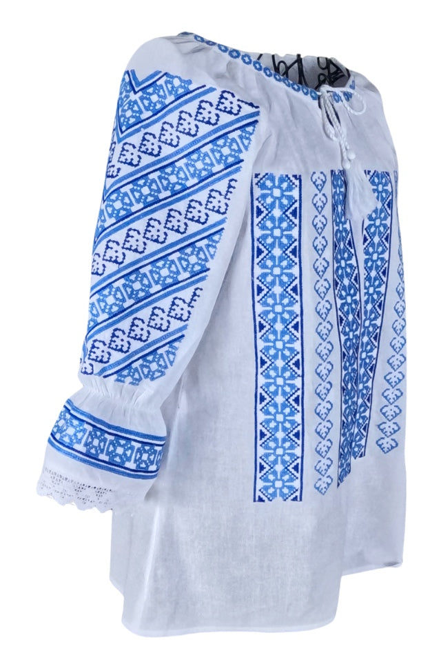 Bluza tip ie dama R24, alb cocos/albastru cosmic