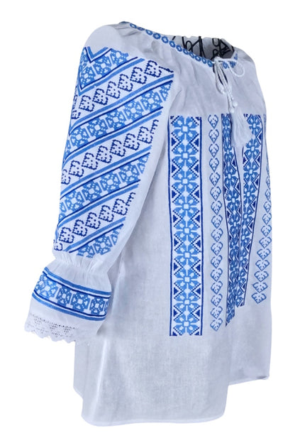 Bluza tip ie dama R24, alb cocos/albastru cosmic