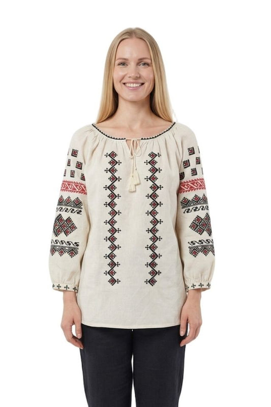 Bluza dama A26 bej/rosu